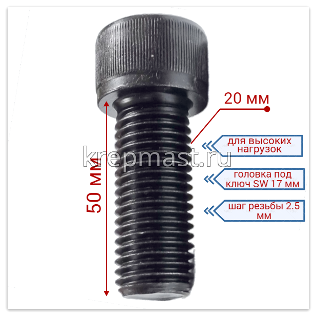 Винт с внутр.шестигранником 20 х 50 черный кл.пр.12,9 п/р DIN912