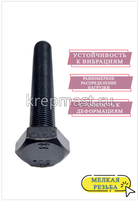 Болт DIN 961 10х 60х1,0 кл.пр.10,9 ЧЕРНЫЙ п/р с мелкой резьбой