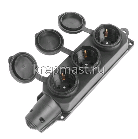 Розетка КАУЧУК 3хместная с заглушками 2P+PE 16A 250B IP44