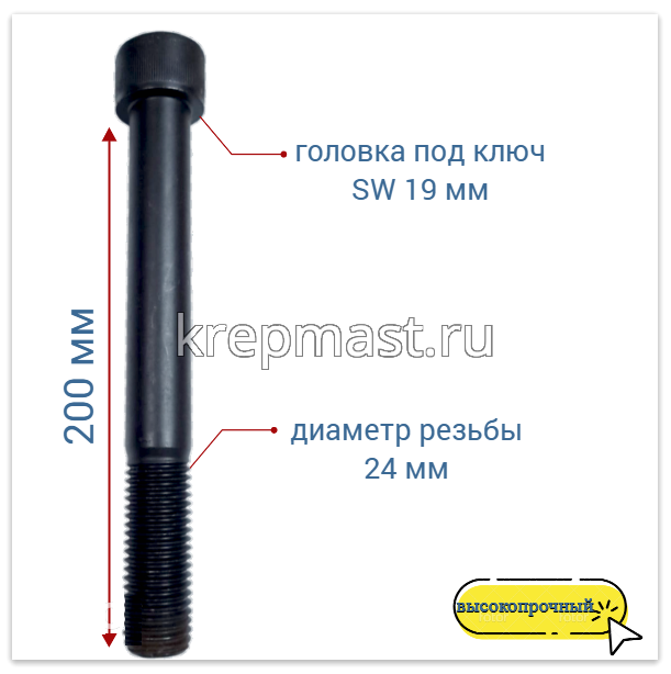 Винт с внутр.шестигранником 24 х 200 черный кл.пр.12,9 н/р DIN 912