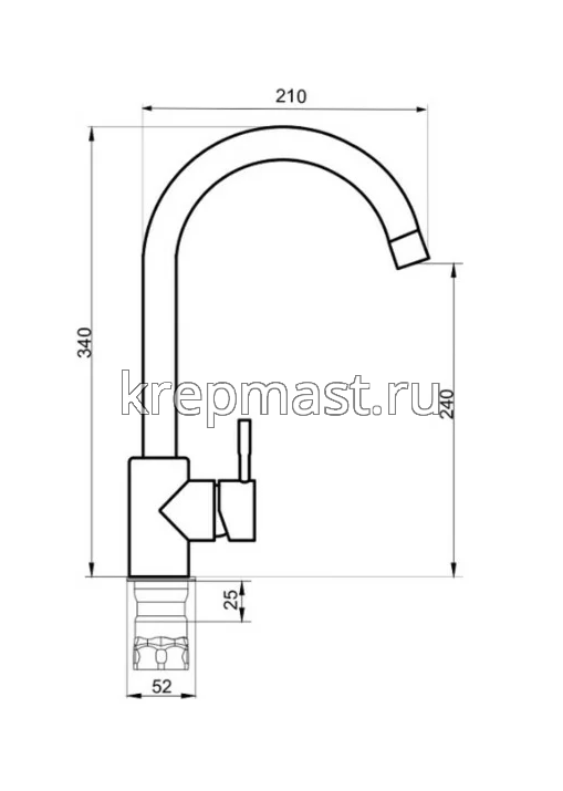 Смеситель д/кухни SUS124BLК-017F с высоким поворот. изливом НЕРЖАВЕЮЩИЙ