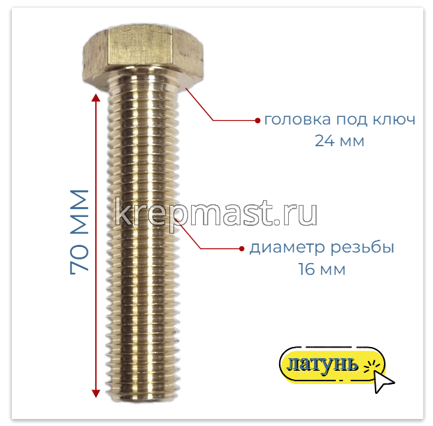 Болт 16х70 DIN 933 латунь