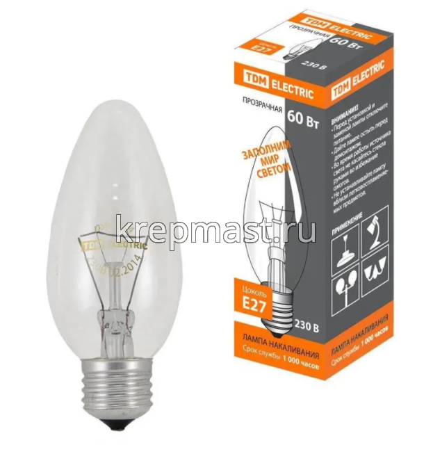 Лампа свеча СпецСвет 60Вт Е27 прозрачная