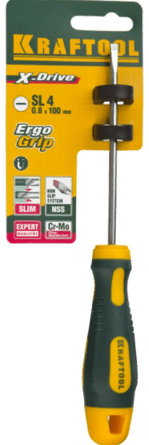 Отвертка KRAFTOOL Cr-Mo-V, SL 4.0х90мм