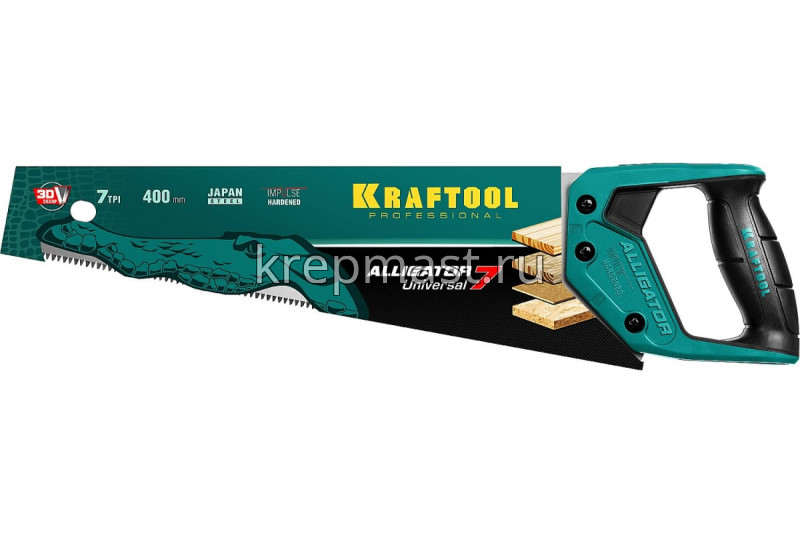 Ножовка по дереву KRAFTOOL 400мм (продольный и поперечный рез) зуб универ.наклон.