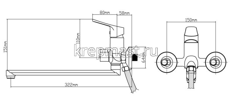 Смеситель д/ванны B8290-18F латунь