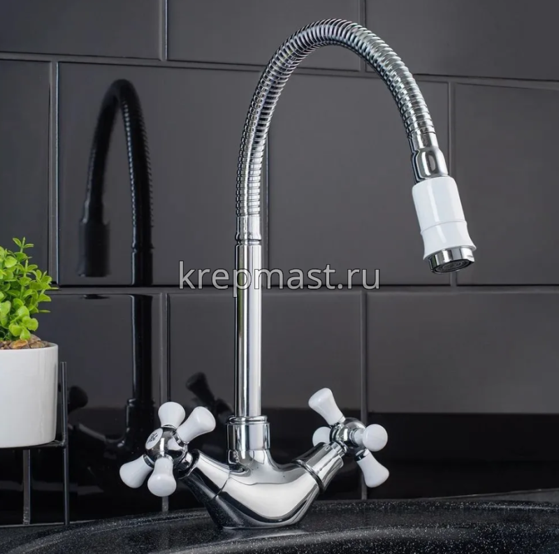 Смеситель д/кухни SL 92W-279F с высоким изливом (хром/белый)