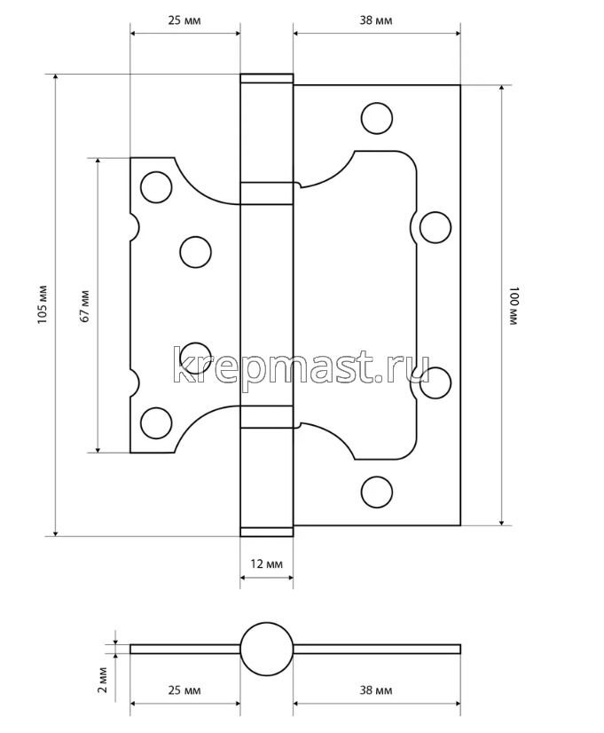 Петля универс. БЕЗ ВРЕЗКИ 100х75х2,5 бронза