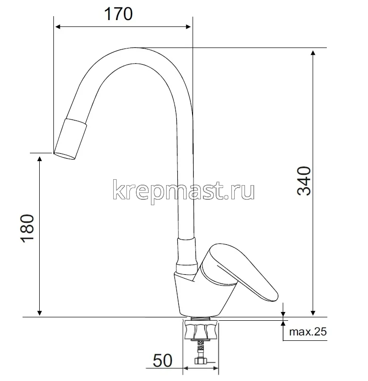 Смеситель д/кухни SUS126BL-016F с высоким гибким изливом НЕРЖАВЕЮЩИЙ